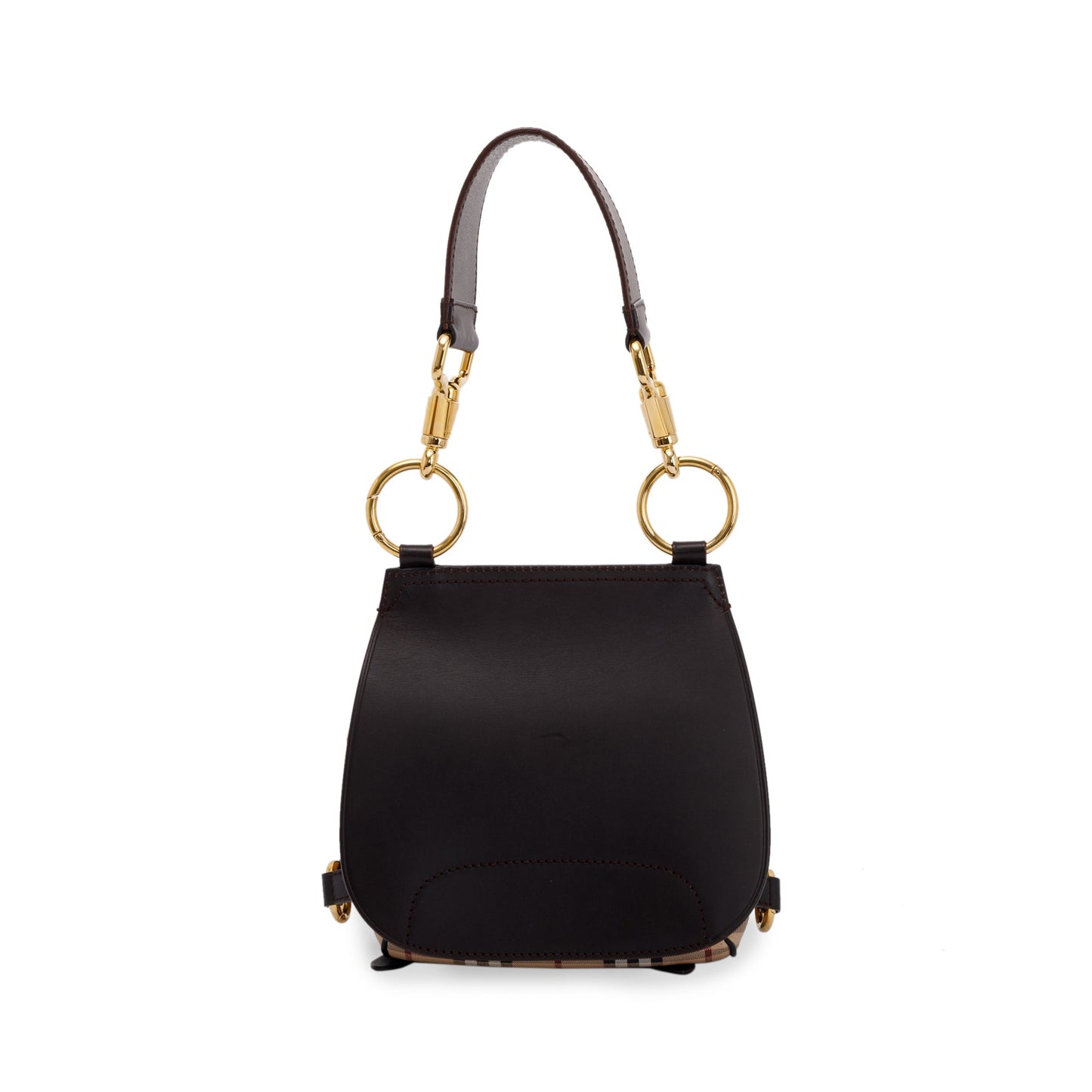 Burberry Large Leather & Haymarket Check Bridle Saddle Bag