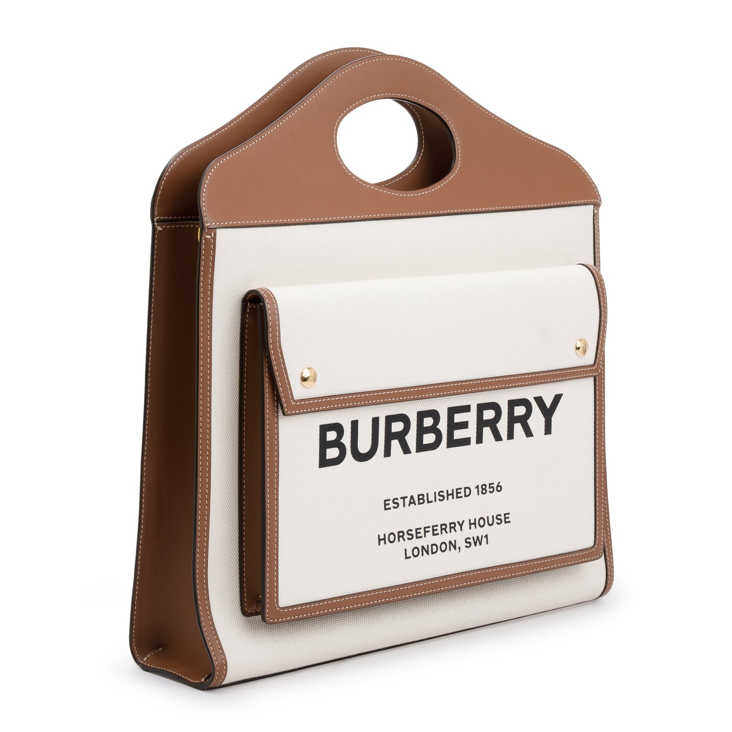 Burberry Neutral Canvas and Brown Leather Medium Pocket Bag