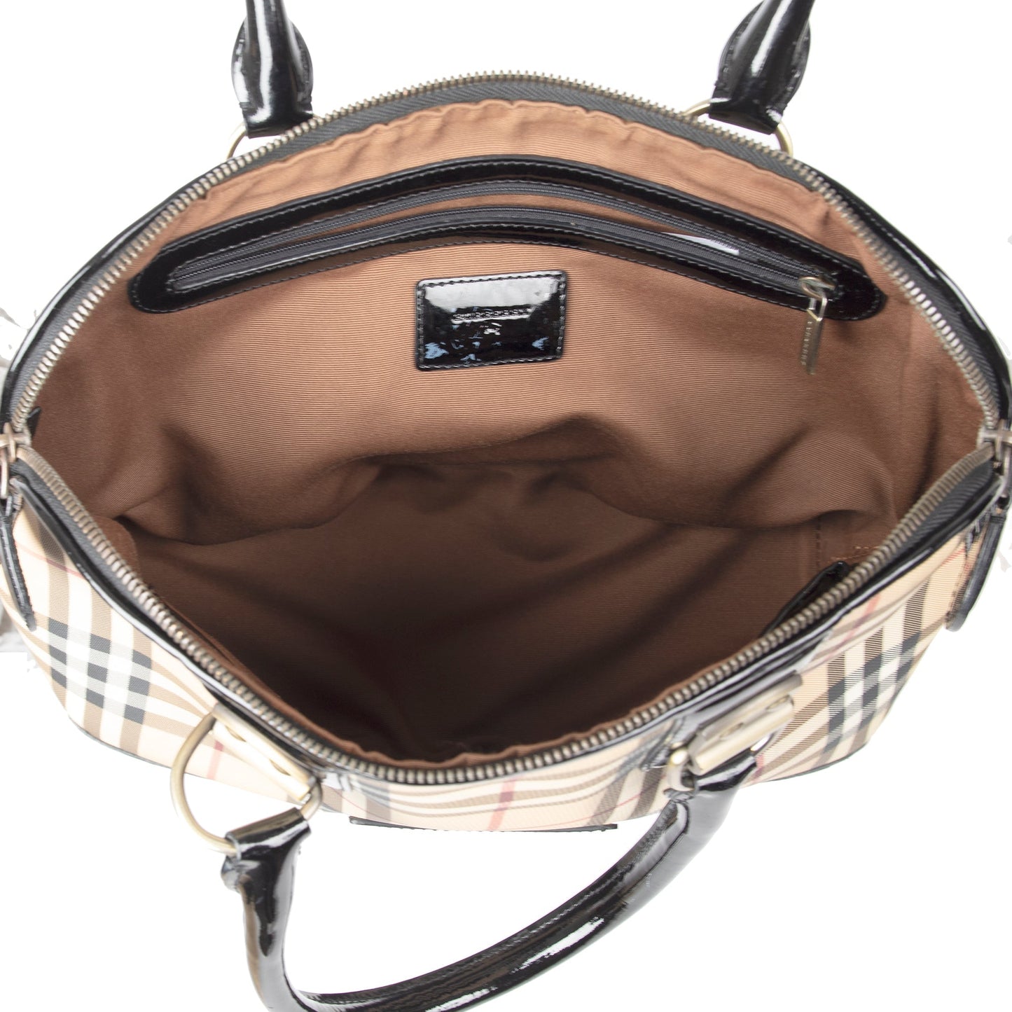 Burberry Nova Check Patent Leather-Trimmed Handle Bag
