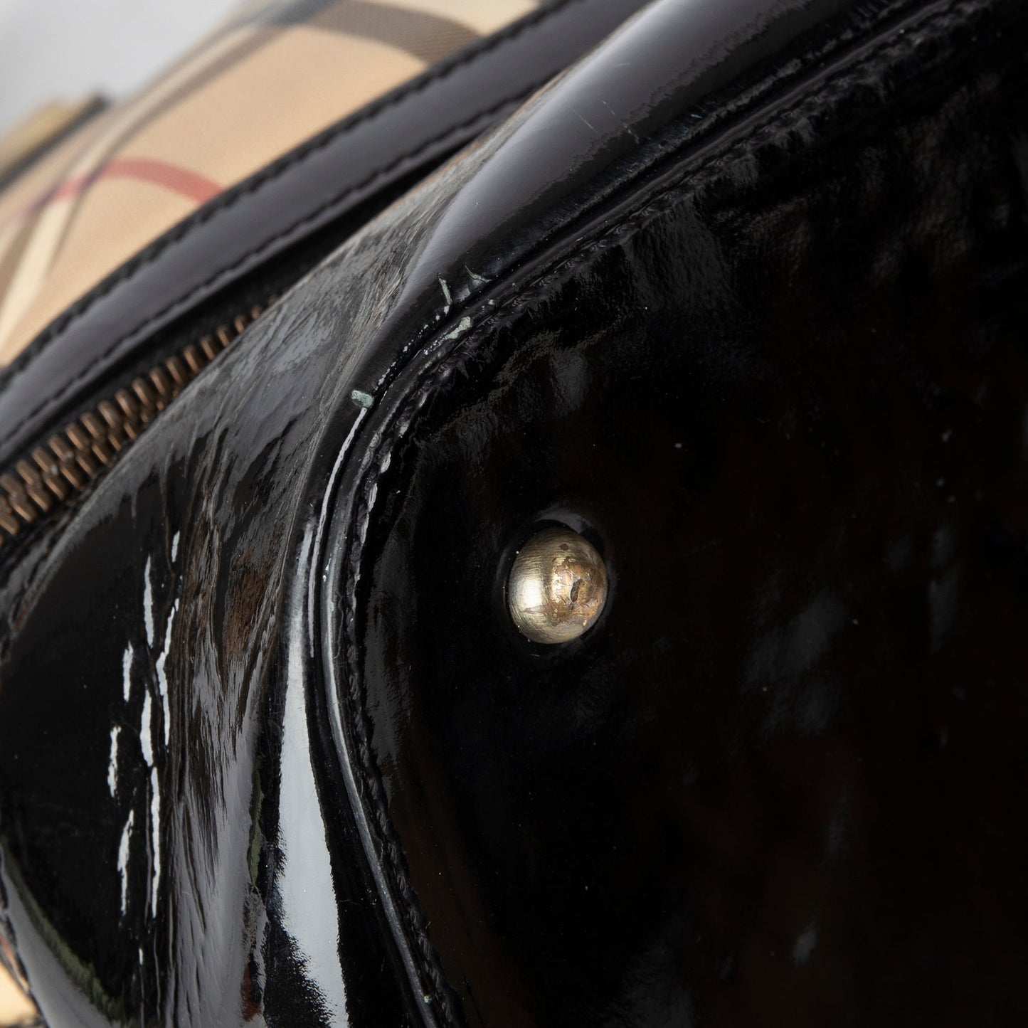 Burberry Nova Check Patent Leather-Trimmed Handle Bag