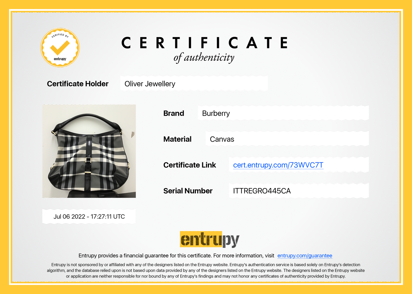 Burberry Nylon Beat Check Grafton Bag