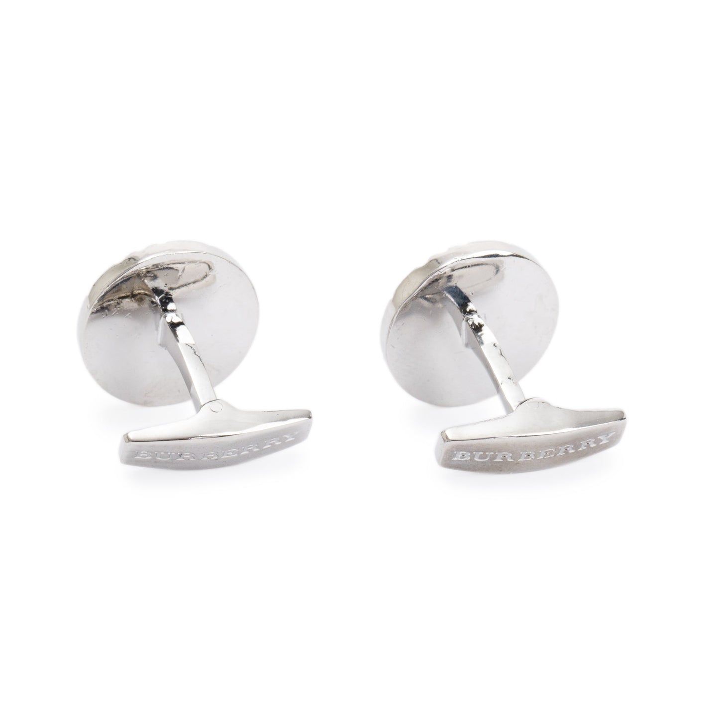 Burberry Palladium Plated Check-Engraved Round Cufflinks