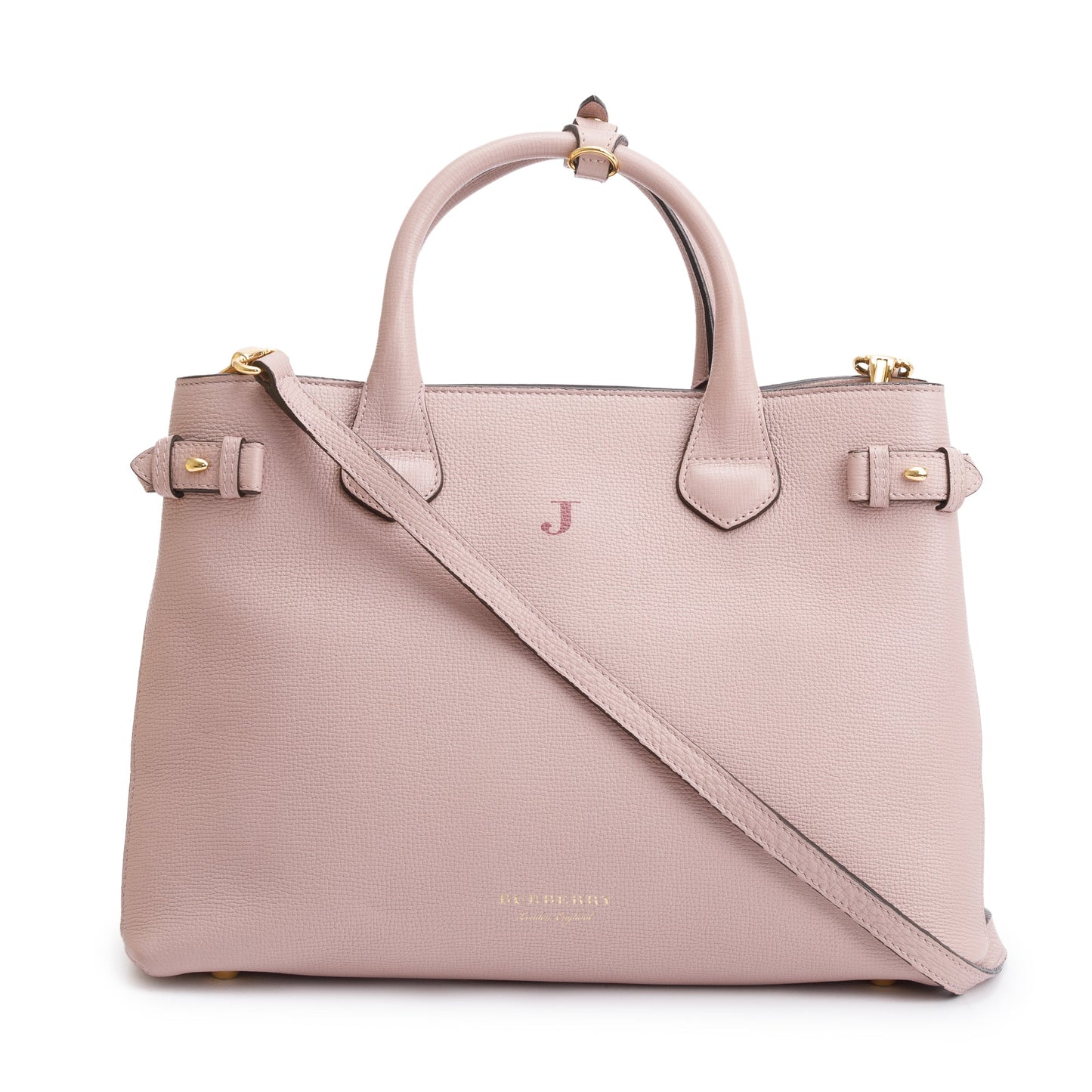 Burberry Pink Calfskin Leather House Check Medium Banner Tote