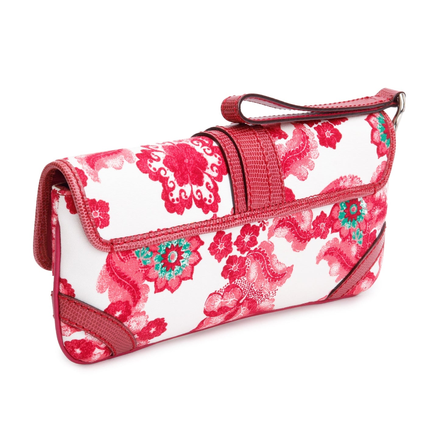 Burberry Pink Floral Print Canvas Python Trim Wristlet Clutch