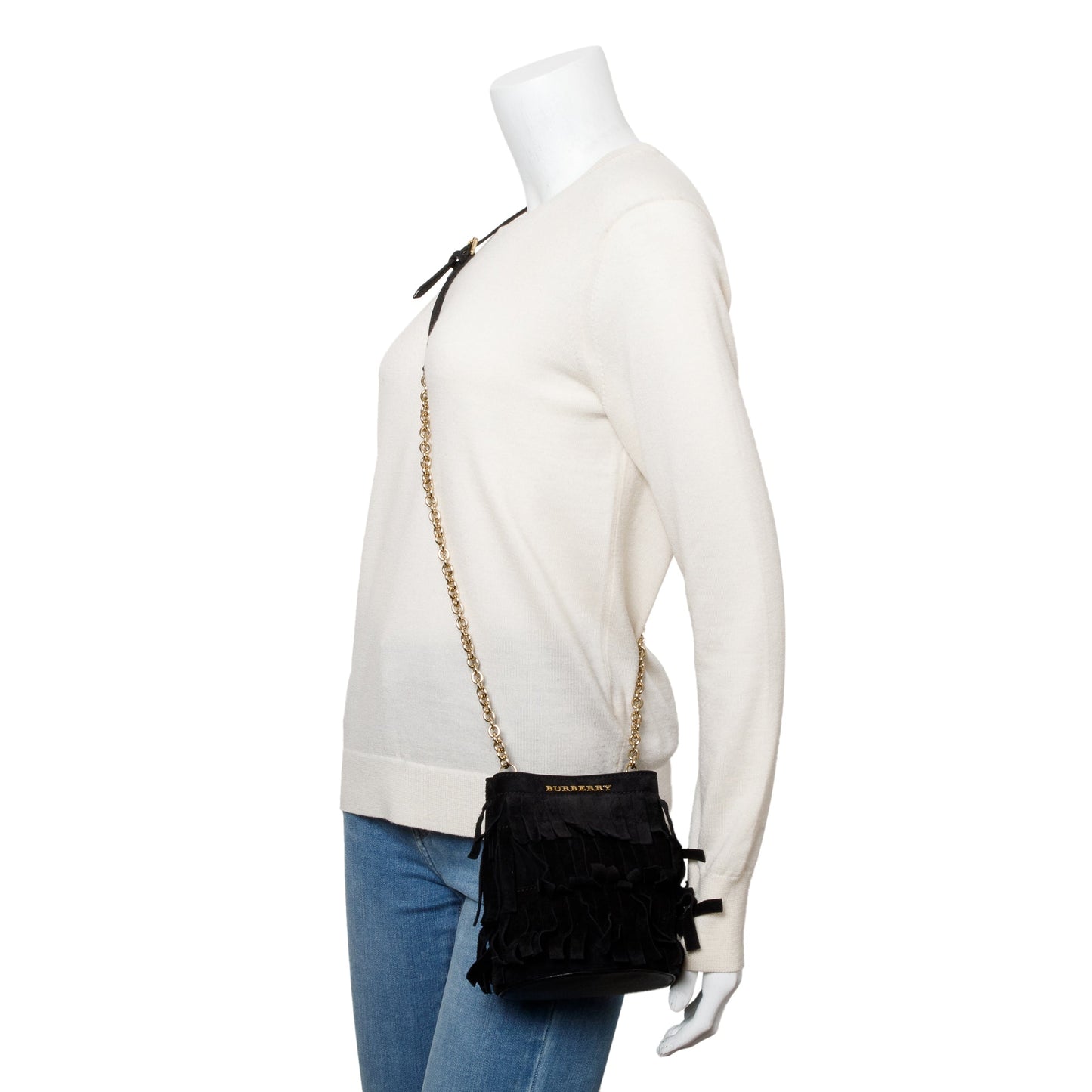 Burberry Prorsum Black Suede Fringe Crossbody Bag