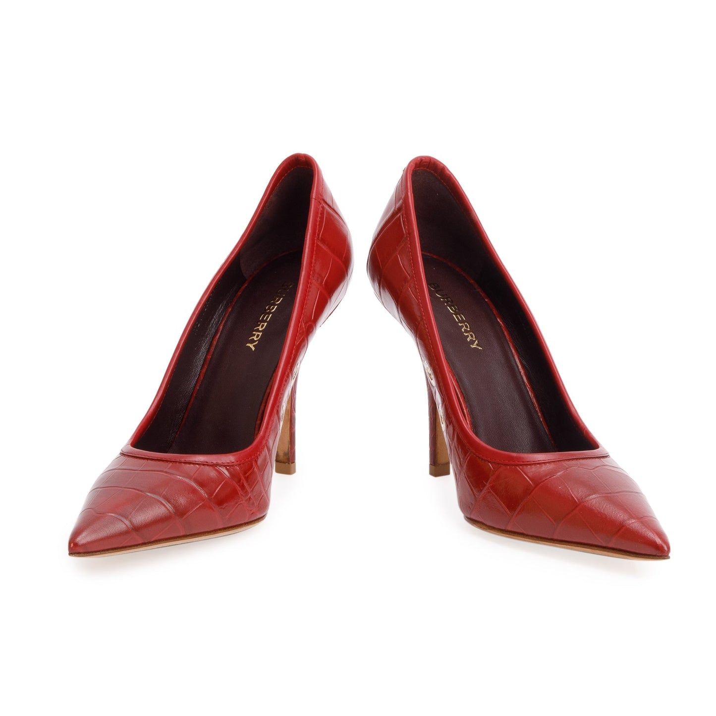 Burberry Red Croc Embossed Leather Aubri 100 Pumps, Size 37
