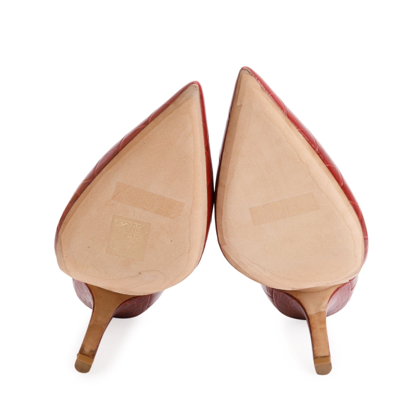 Burberry Red Croc Embossed Leather Aubri 100 Pumps, Size 37