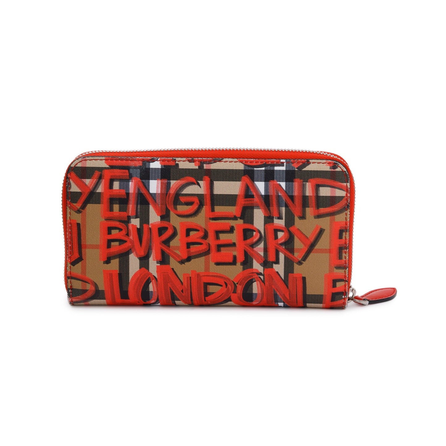 Burberry Red Graffiti Check Zip Continental Wallet