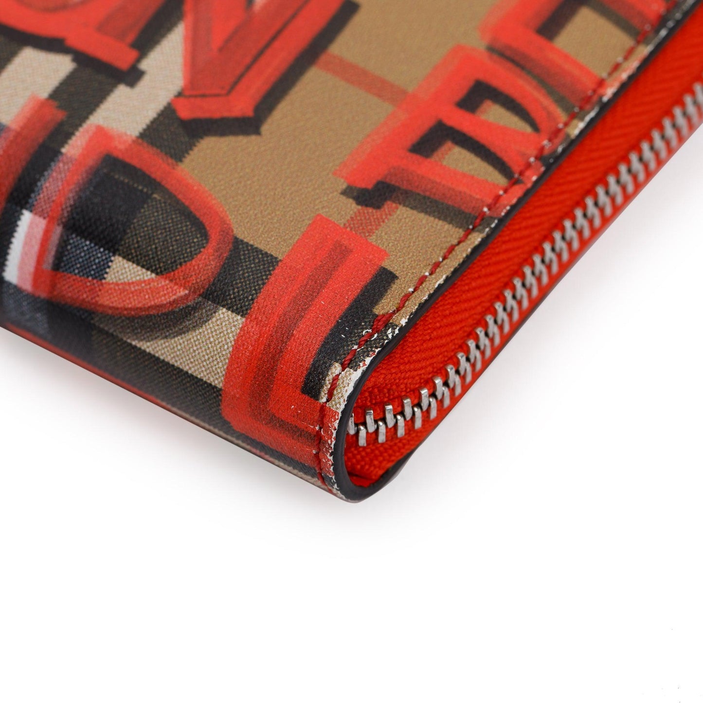 Burberry Red Graffiti Check Zip Continental Wallet