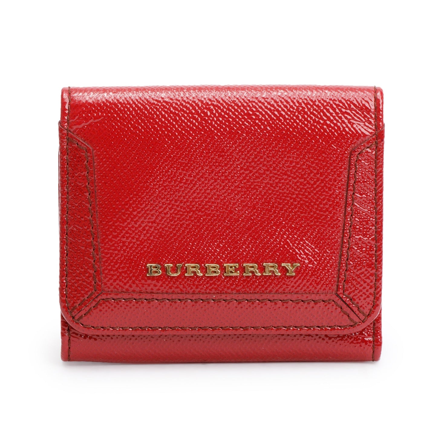 Burberry Red Grained Patent Leather  Compact Wallet