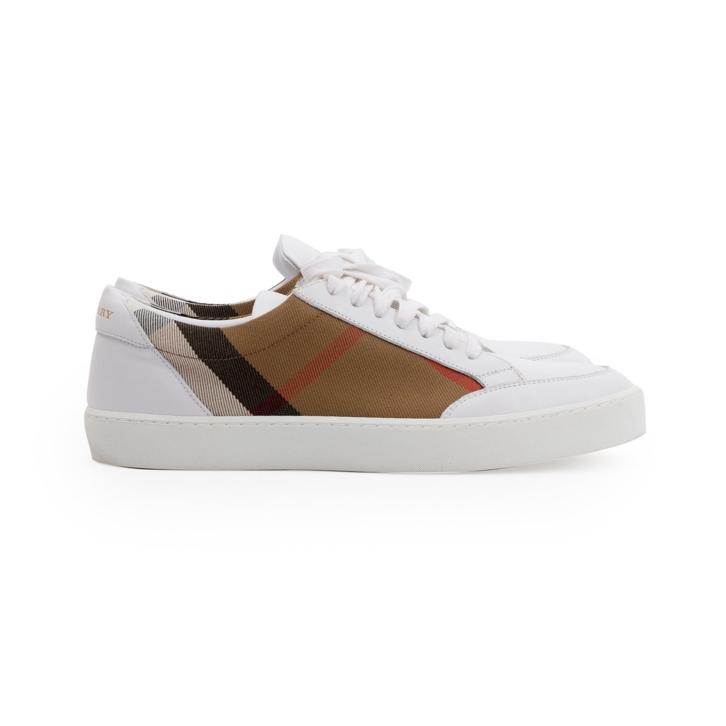 Burberry White House Check and Leather Low Top Sneakers, Size 41