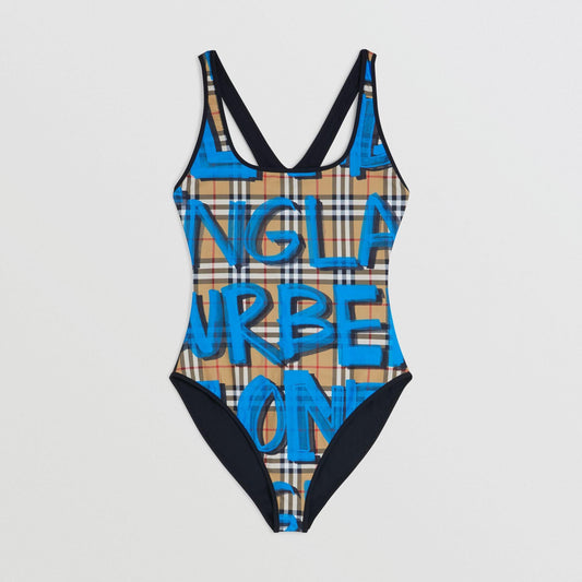 Burberry Graffiti Print Vintage Check One-piece