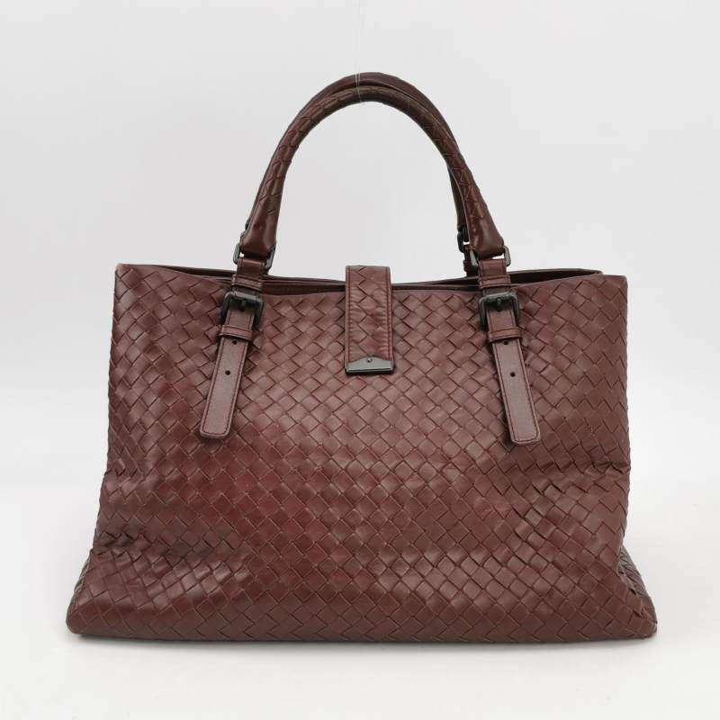 Bottega Veneta Roma Handbag Bag Intrecciato Nappa Leather Wine Burgundy Large 35cm