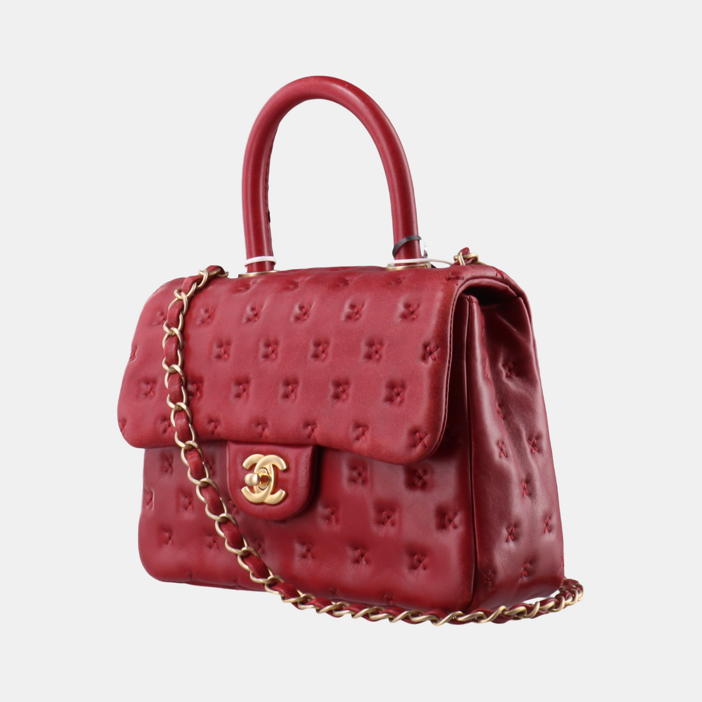 Chanel Paris-Rome Cross Stitch Mini Coco Handle Red Lambskin Crossbody Bag, 2017