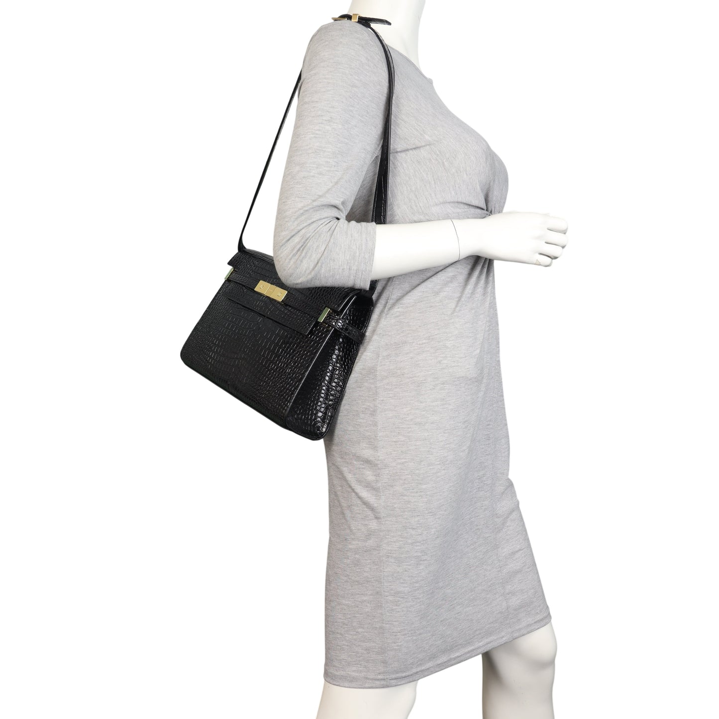 Saint Laurent Manhattan Shoulder Bag Medium Croc Embossed