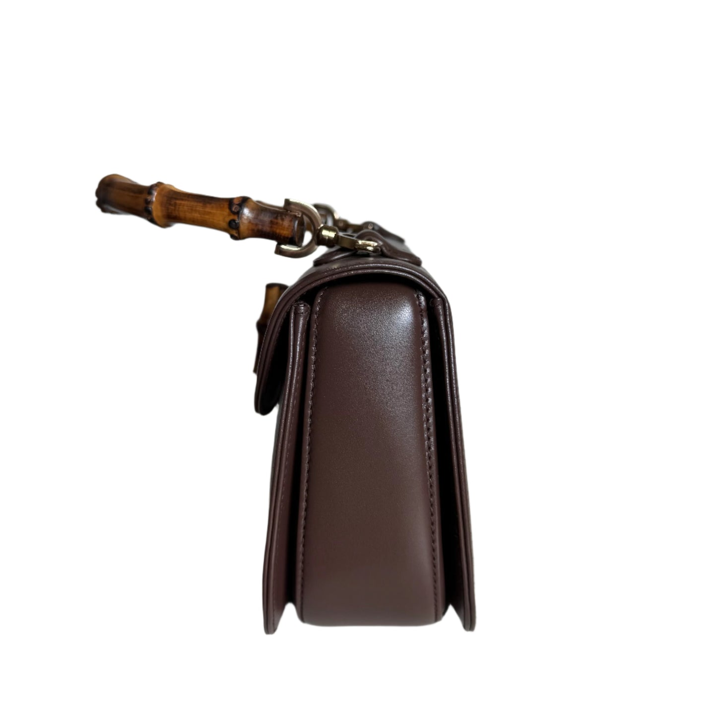 Gucci Bamboo 1947 Top Handle Bag Leather Small Chocolate Brown with Strap