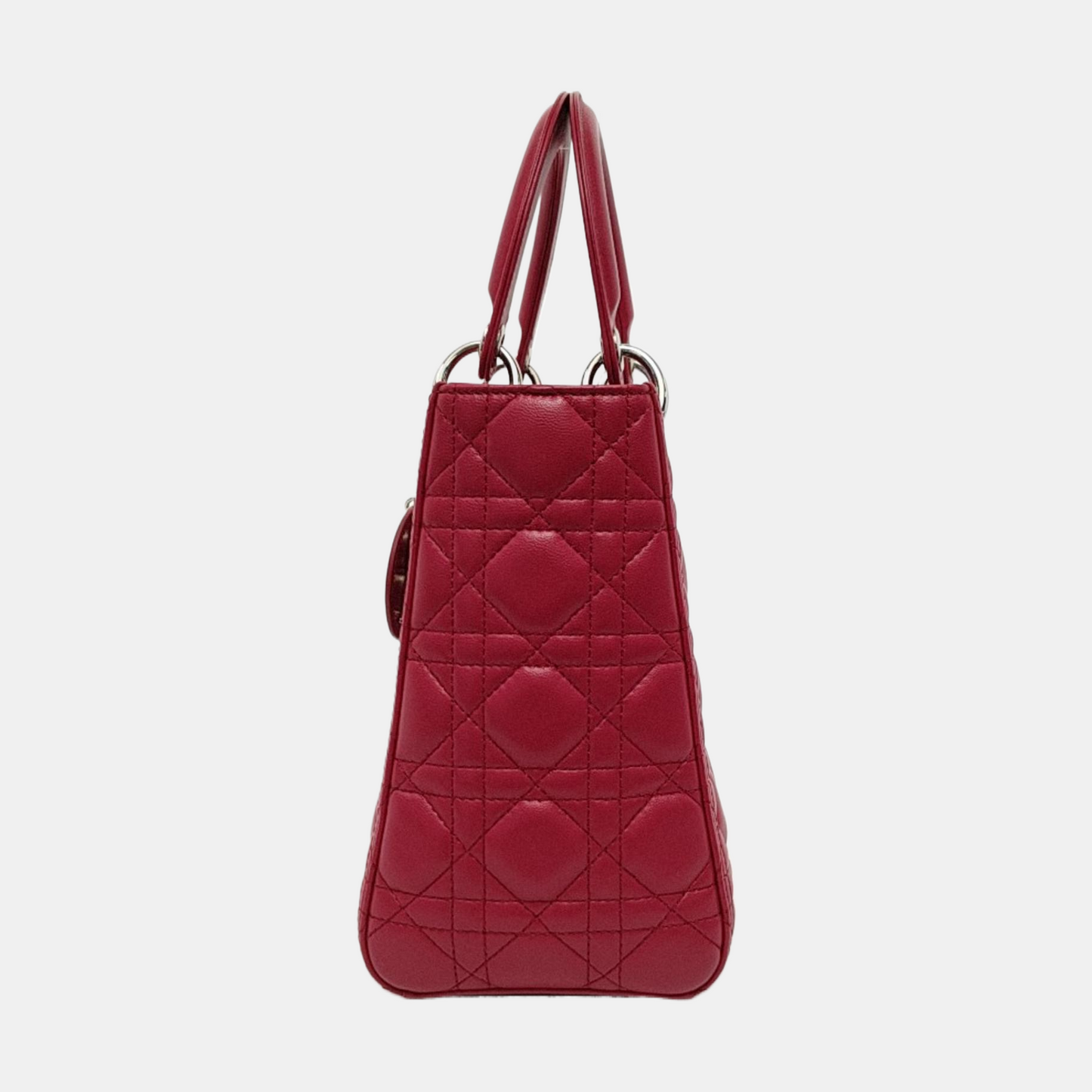 Lady Dior Medium Red Lambskin Leather Gold Hardware Leather Strap