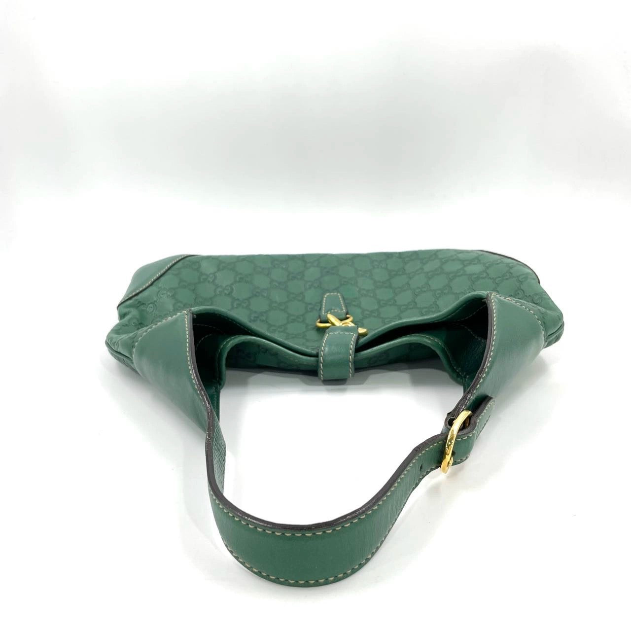 Gucci Jackie Vintage Leather Medium Handbag Green Gucci Monogram