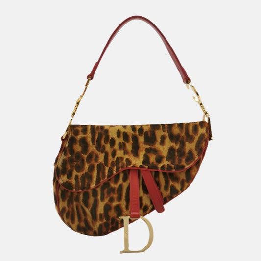 Dior Saddle Vintage Leopard Print Ponyhair and Red Leather John Galliano Rare