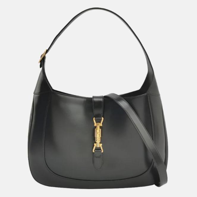 Gucci Jackie 1961 Medium Black Leather Bag with Adjustable Strap