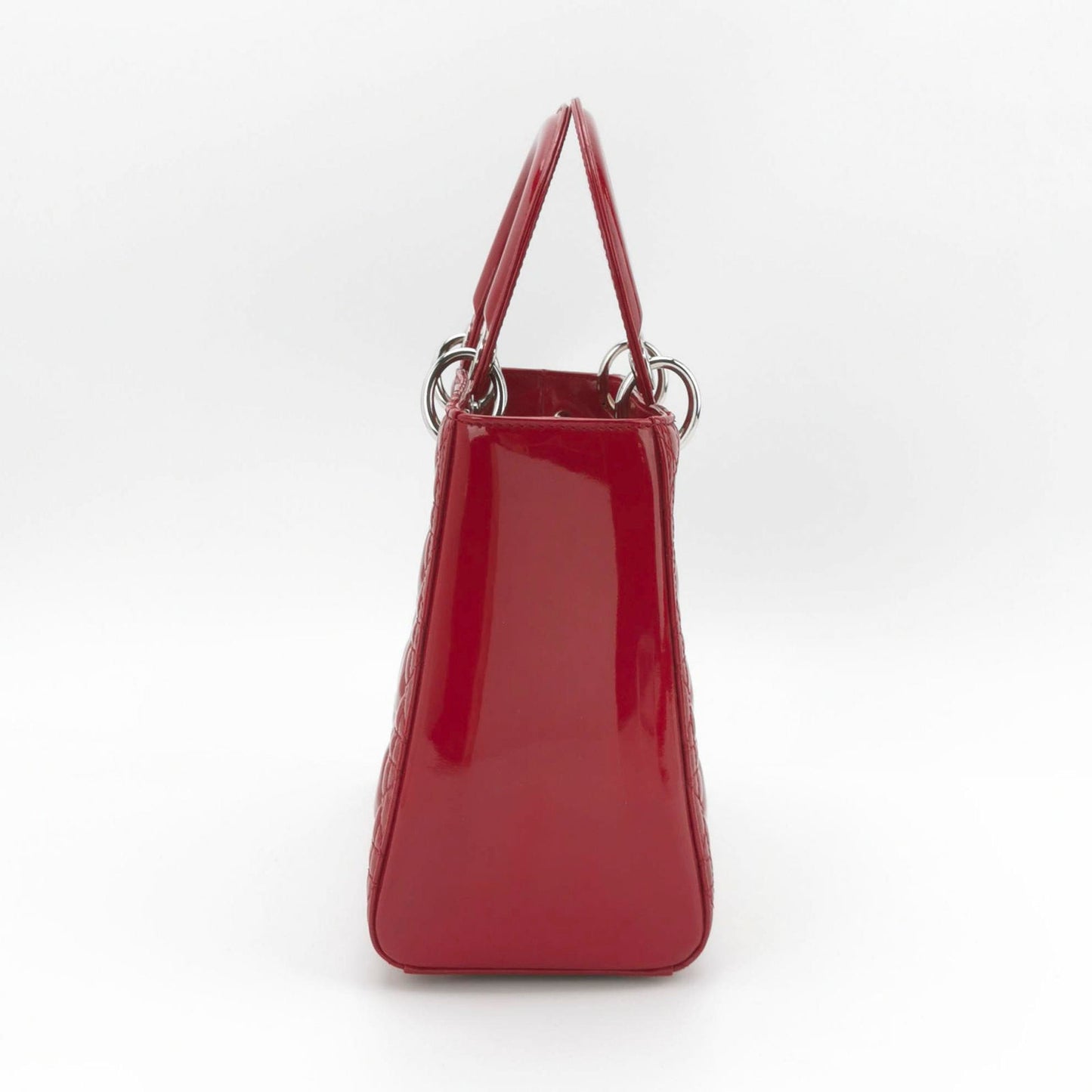 Lady Dior Medium Red Burgundy Patent Leather Handbag Silver Hardware