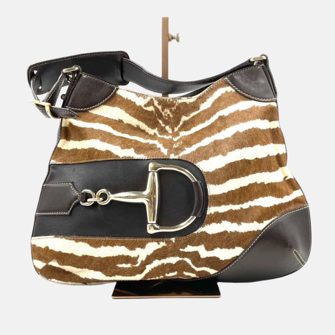 Gucci Jackie Vintage Zebra Print Pony-style Calfskin Side Horsebit