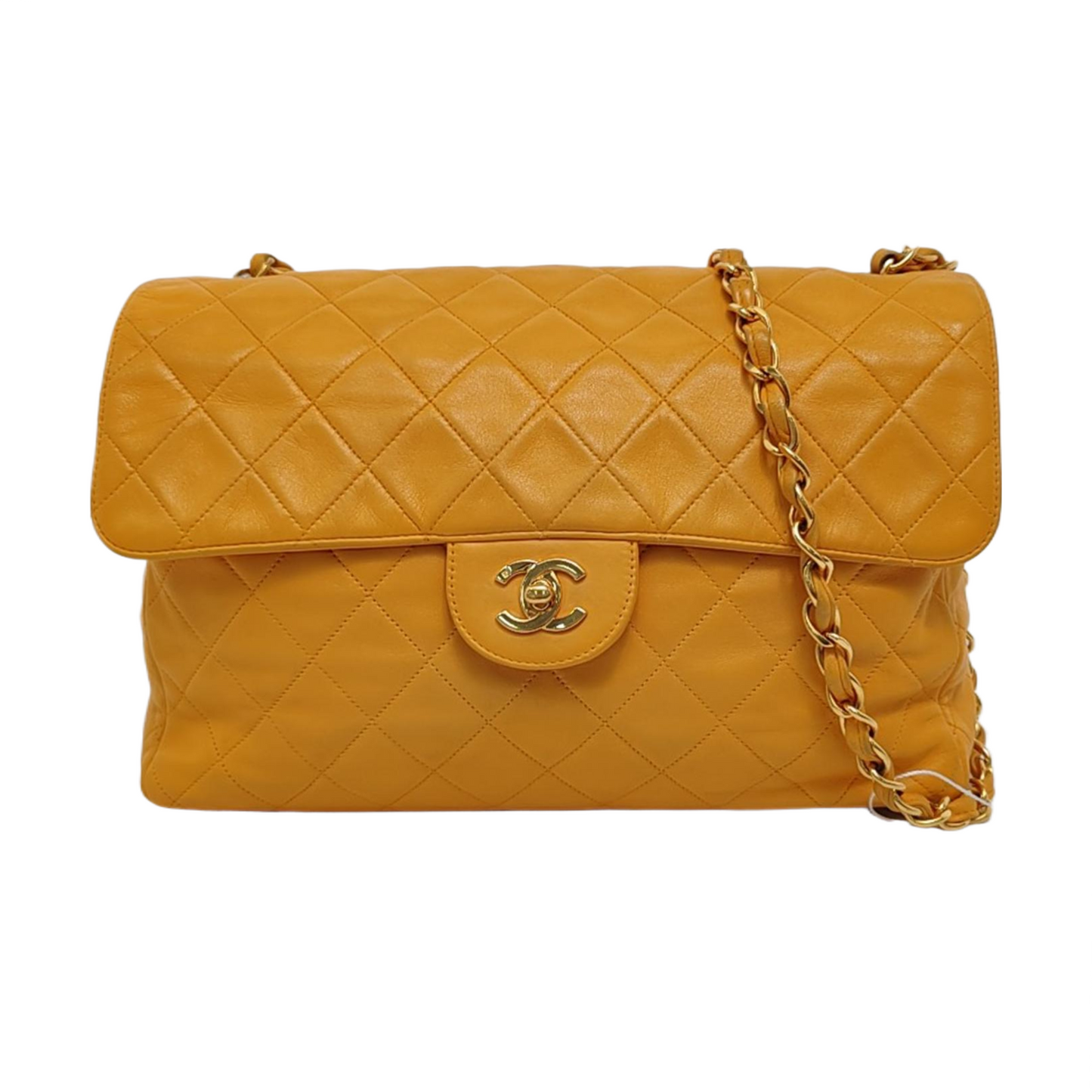 Chanel Vintage Jumbo Single Flap Single Chain Yellow Lambskin 24k Gold Hardware