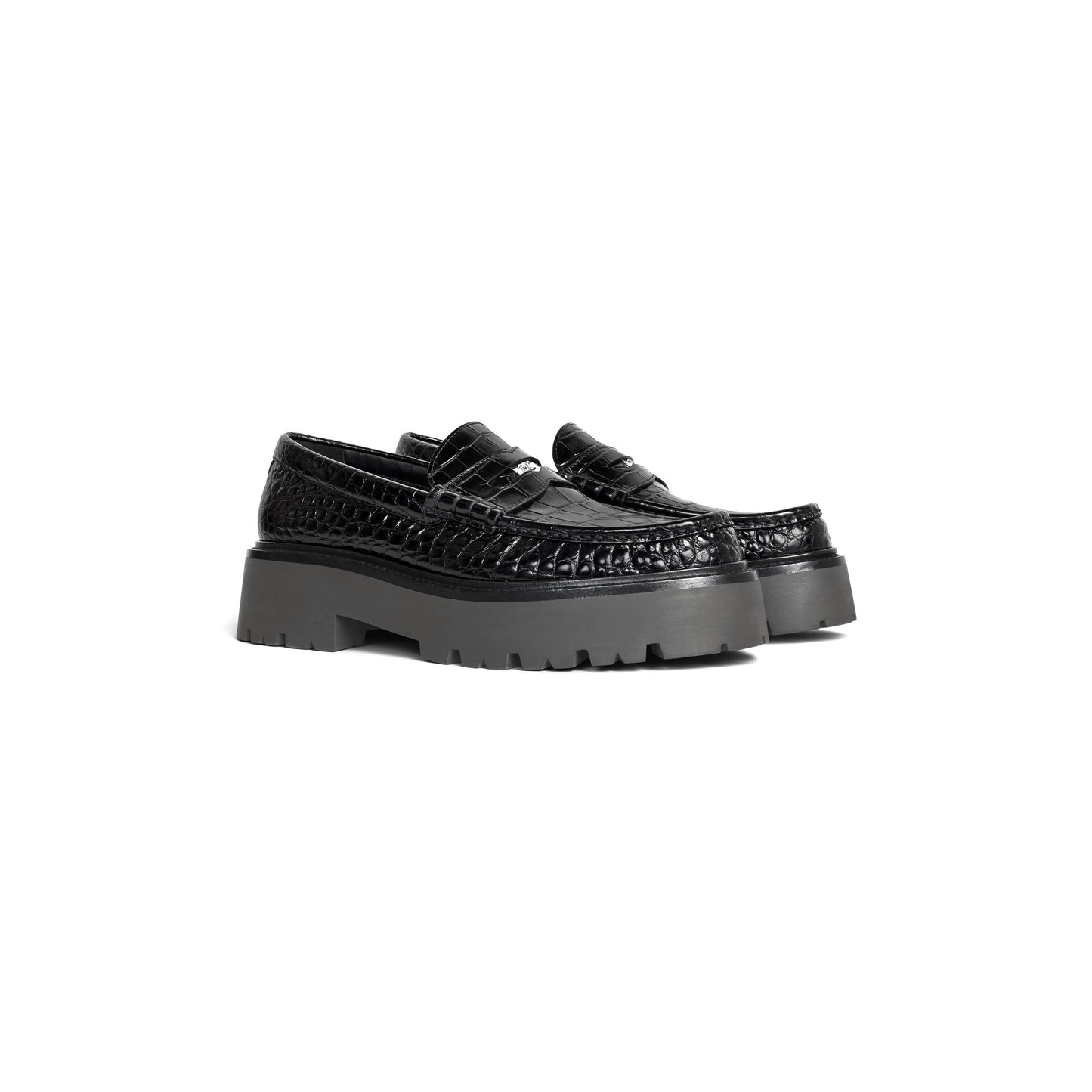 CÉLINE BULKY PENNY CROC EMBOSSED STAMPED CALFSKIN CHUNKY LOAFERS