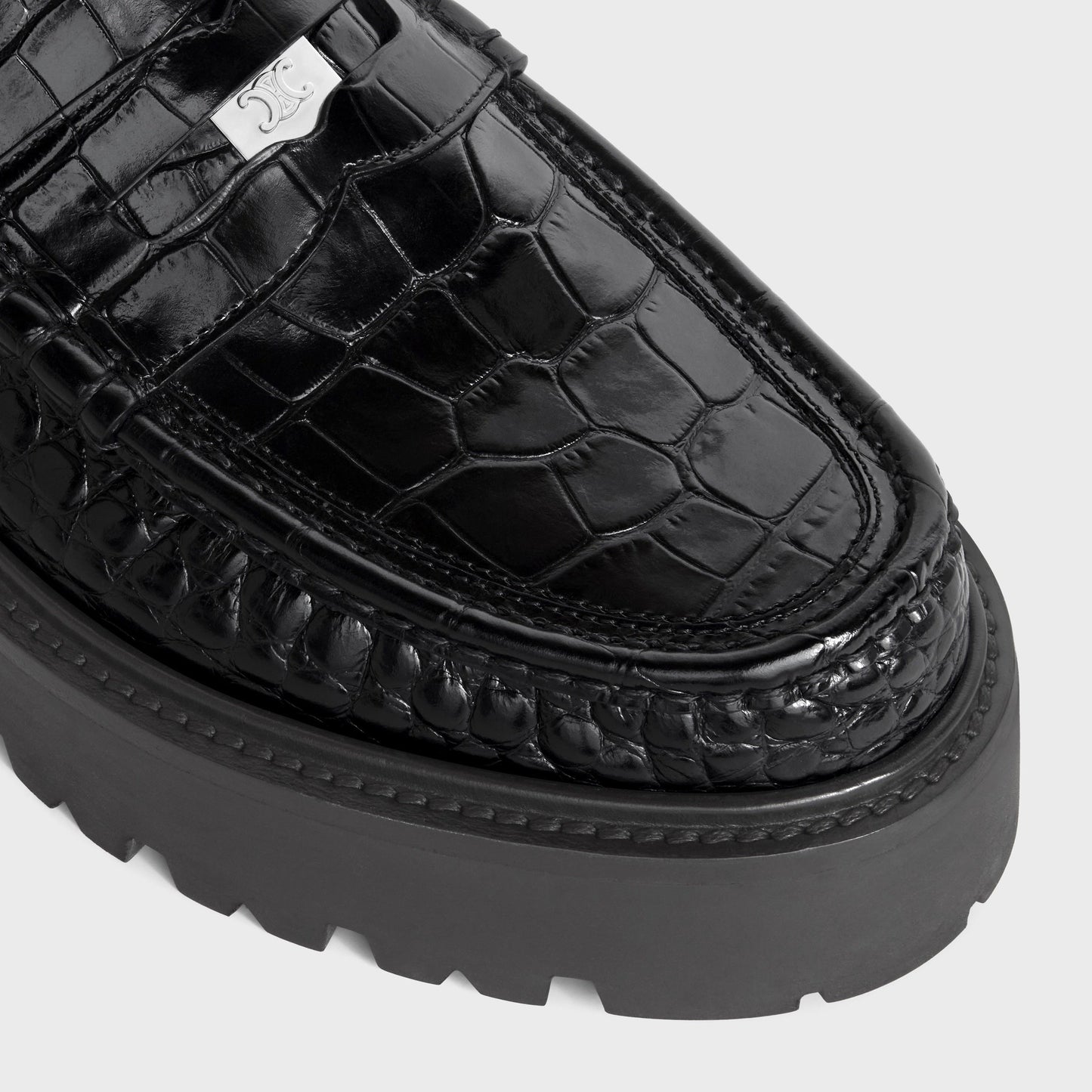 CÉLINE BULKY PENNY CROC EMBOSSED STAMPED CALFSKIN CHUNKY LOAFERS