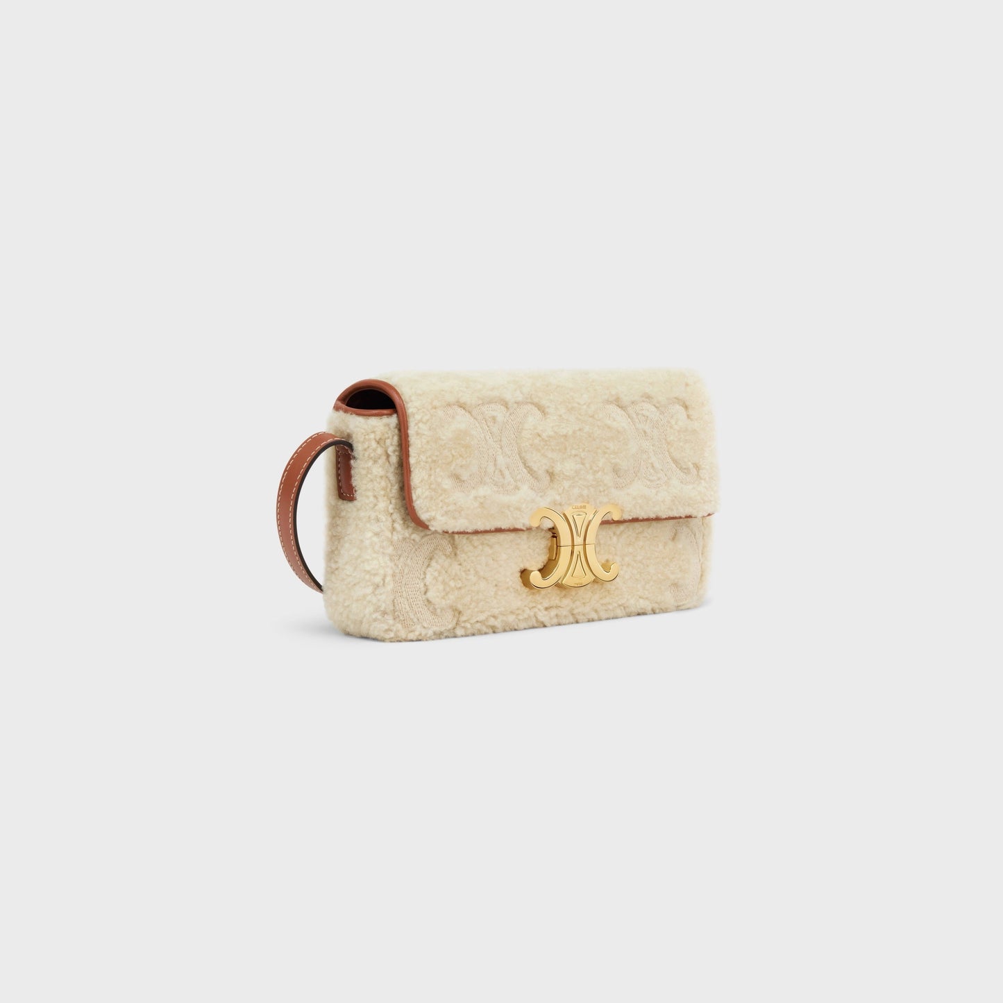 CÉLINE CLAUDE SHEARLING EMBROIDERED TRIOMPH SHOULDER BAG