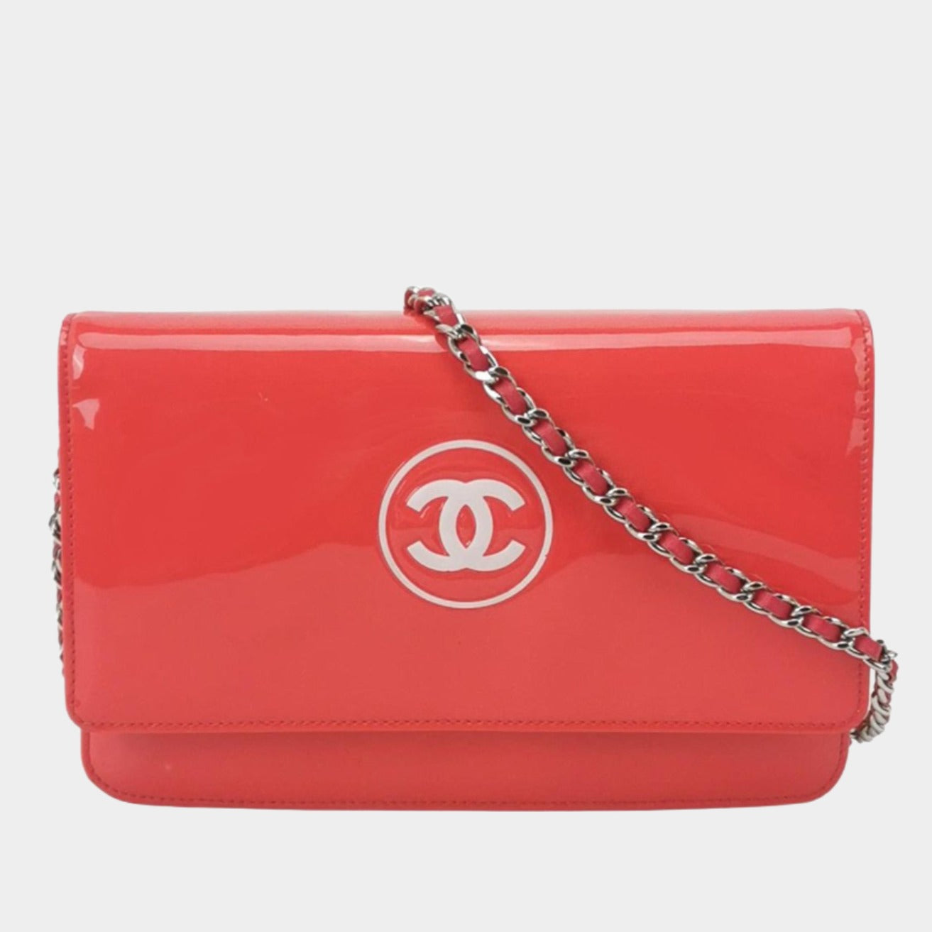 Chanel Wallet on Chain Classic Flap Coral Pink Patent Leather