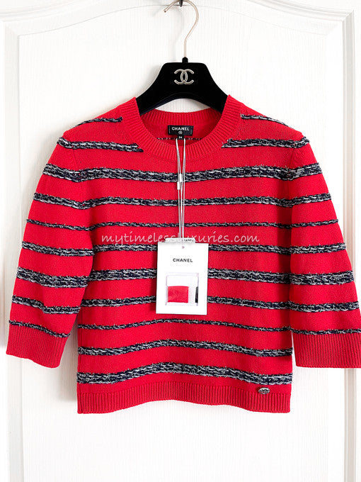 CHANEL 20S STRIPED CASHMERE KNIT PULLOVER TOP