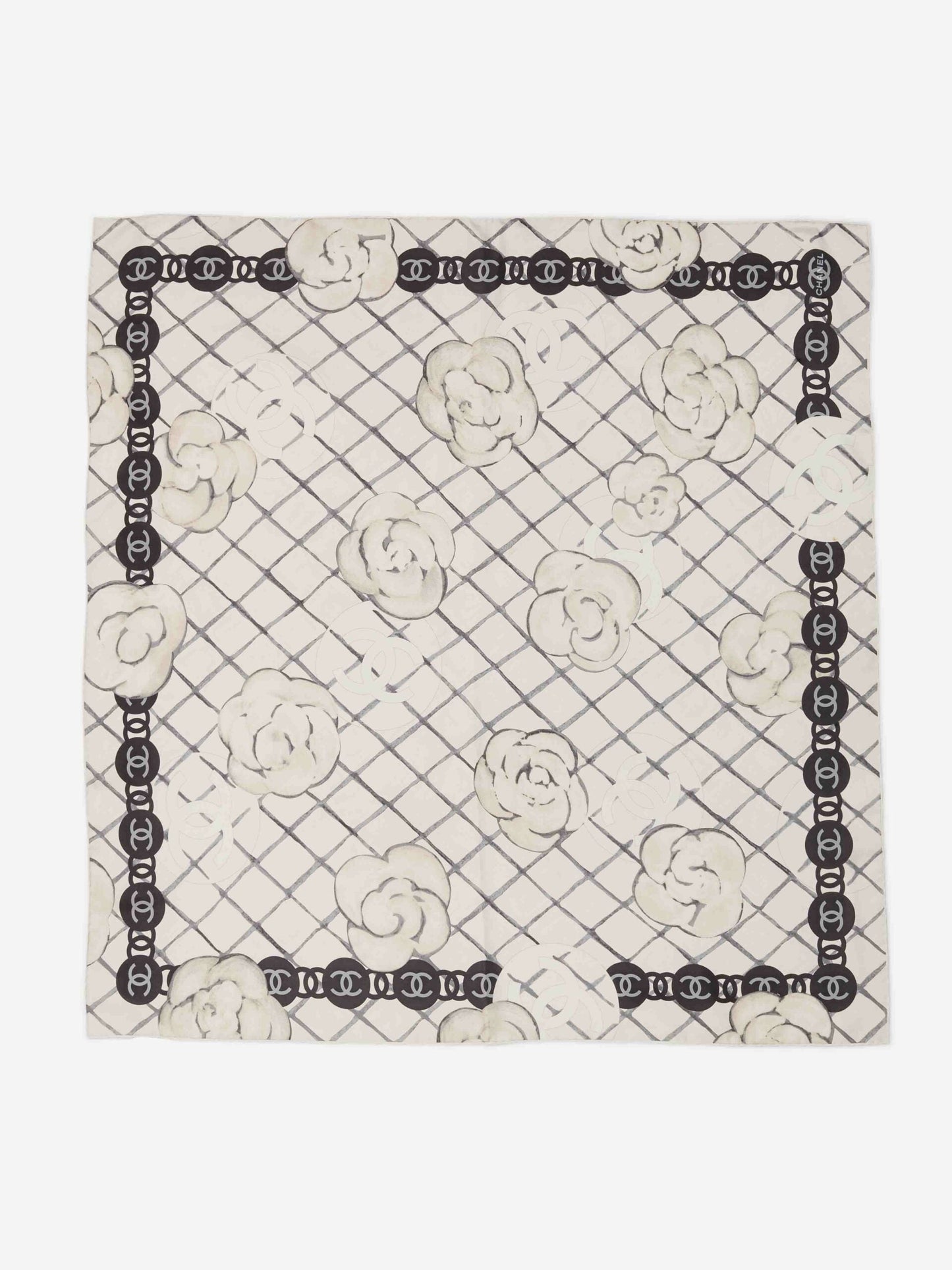 CHANEL CC CAMELLIA SQUARE SILK SCARF