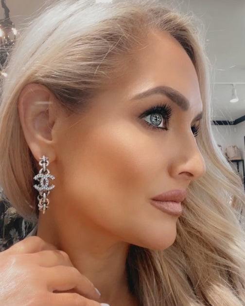CHANEL CC CRYSTAL HOOP EARRINGS