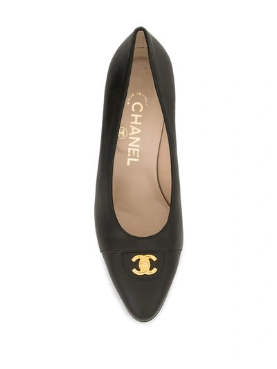 CHANEL CC TURN-LOCK POINTED TOE CALFSKIN LEATHER PUMPS