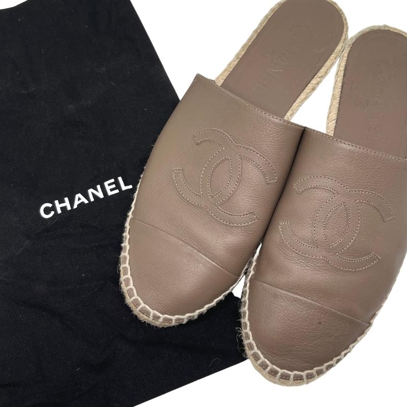 CHANEL CALFSKIN CC ESPADRILLE MULES