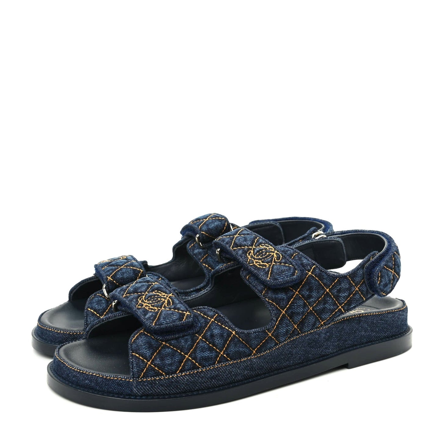 CHANEL VELCRO DENIM QUILTED DAD SANDALS