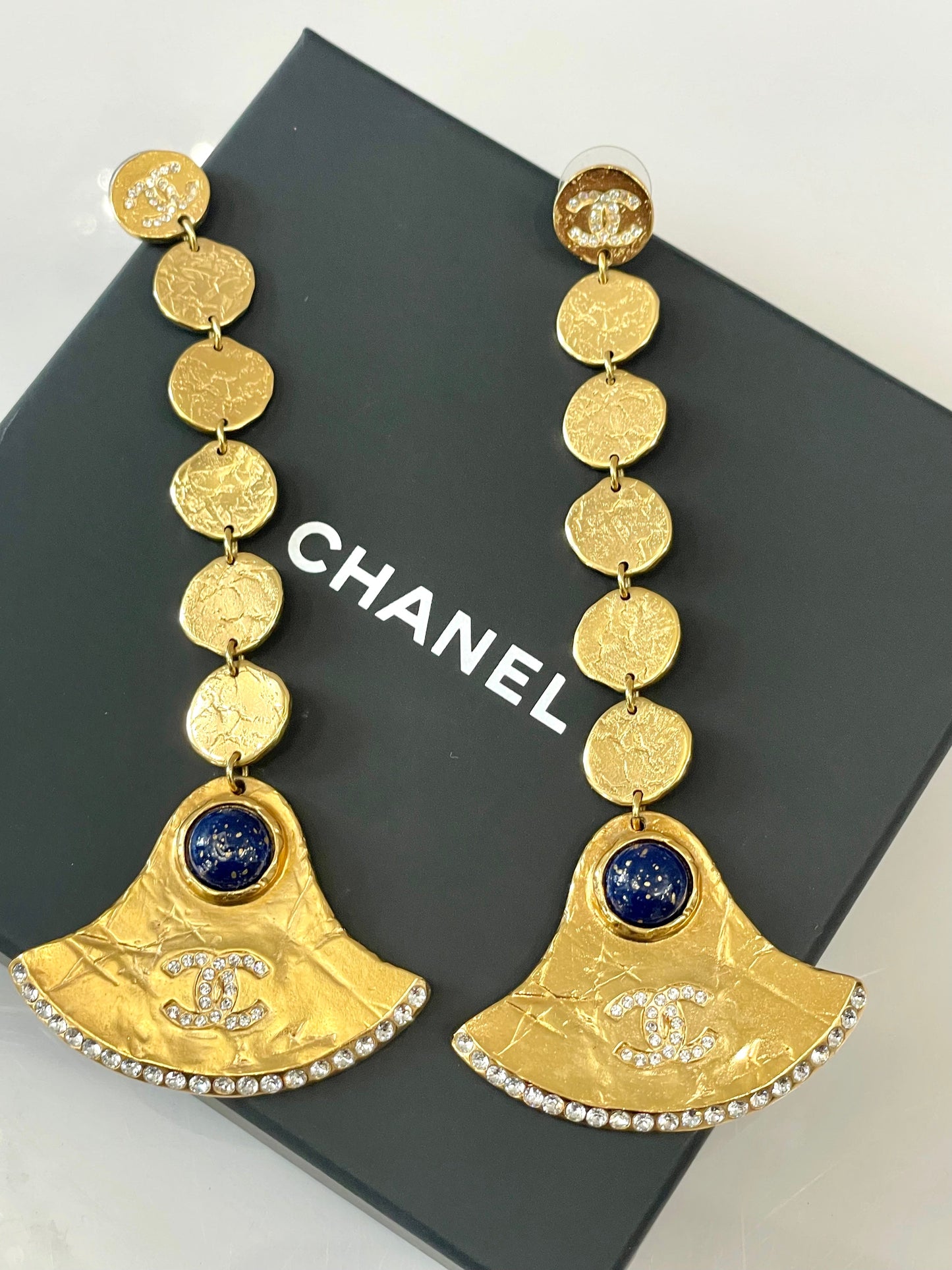 CHANEL ANCIENT EGYPT GOLD-TONE GLASS EARRINGS