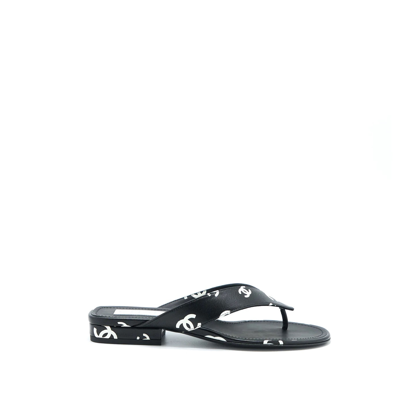 CHANEL INTERLOCKING CC LOGO LAMBSKIN SLIDES