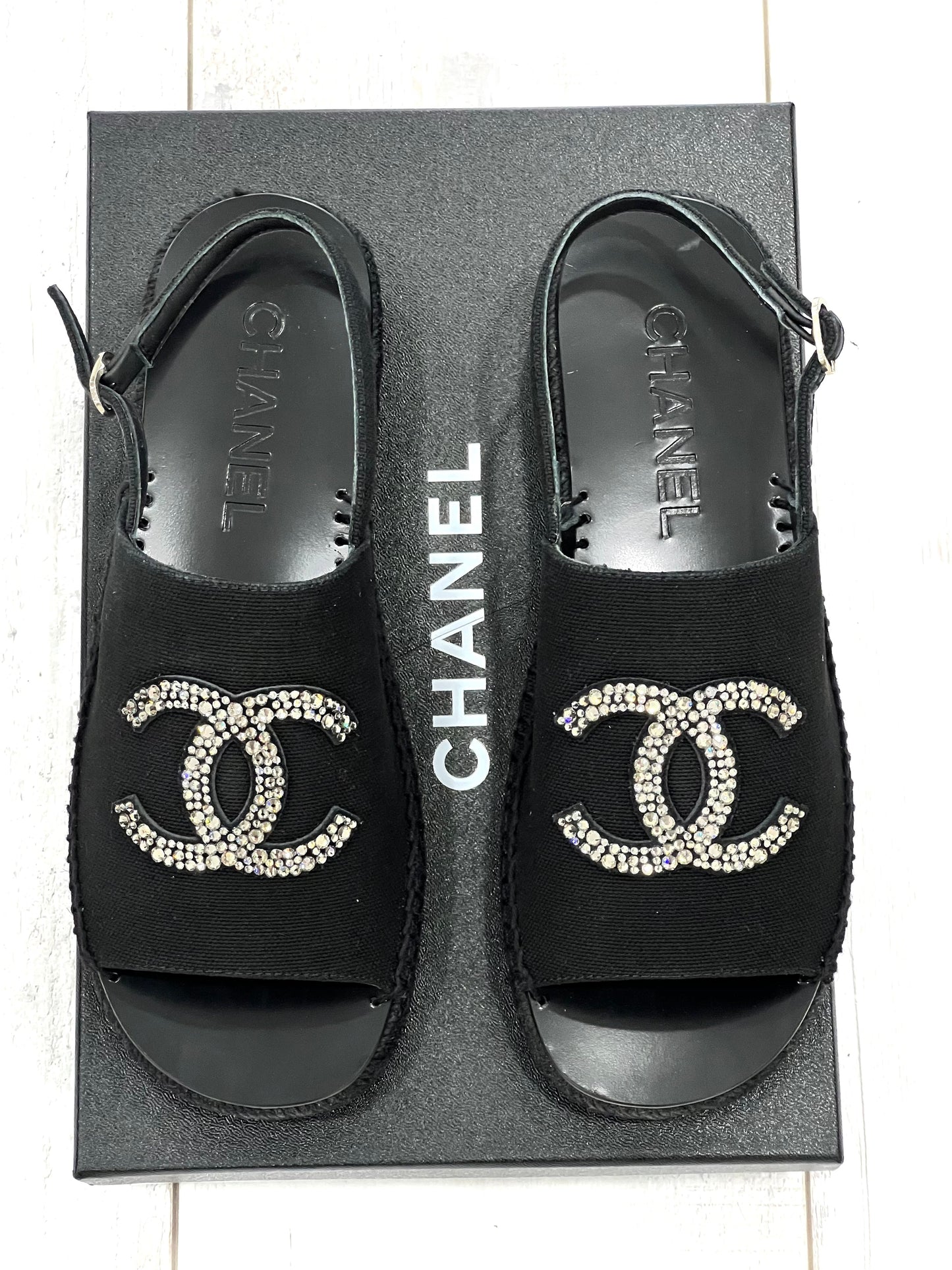 CHANEL INTERLOCKING CC LOGO SLINGBACK SANDALS
