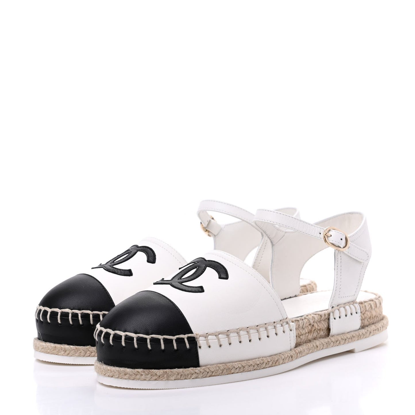 CHANEL CC LAMBSKIN CAP TOE ESPADRILLE SANDALS