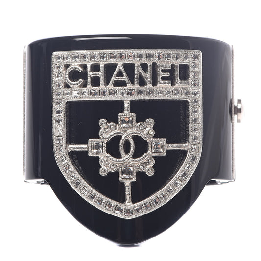 CHANEL RESIN SWAROVSKI BAGUETTE CRYSTAL CC CUFF BRACELET