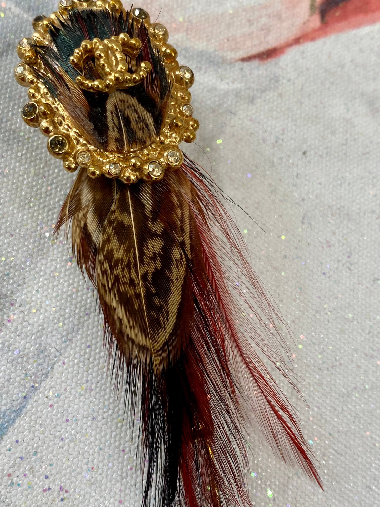 CHANEL VINTAGE EDINBURGH FALL AUTUMN FEATHER BARRETTE
