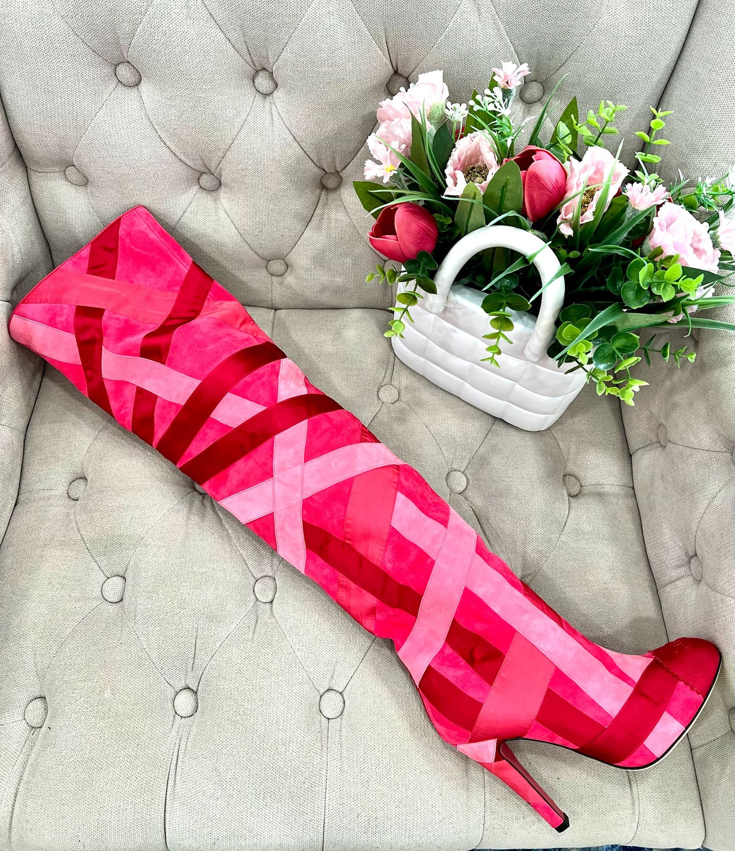 CHANEL PINK SUEDE BOOTS