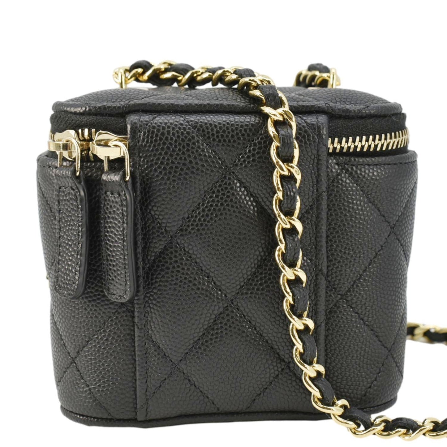 CHANEL Coco Casino Mini Quilted Caviar Leather Vanity Case Black
