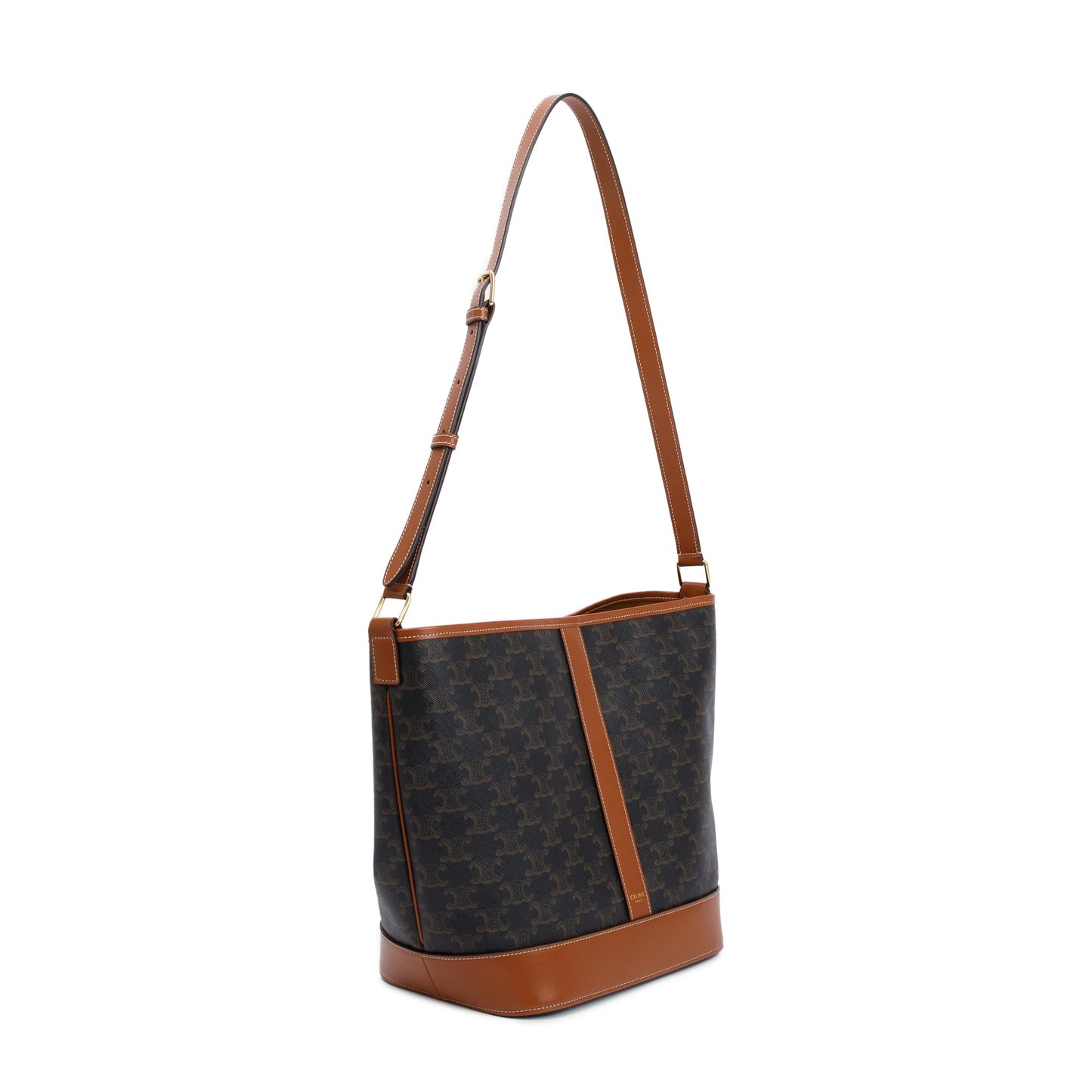 Celine 2022 Brown Triomphe Canvas Medium Bucket Bag