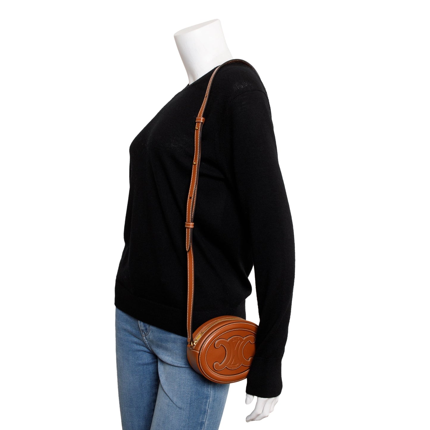 Celine 2022 Tan Smooth Calfskin Leather Mini Cuir Triomphe Oval Crossbody Bag