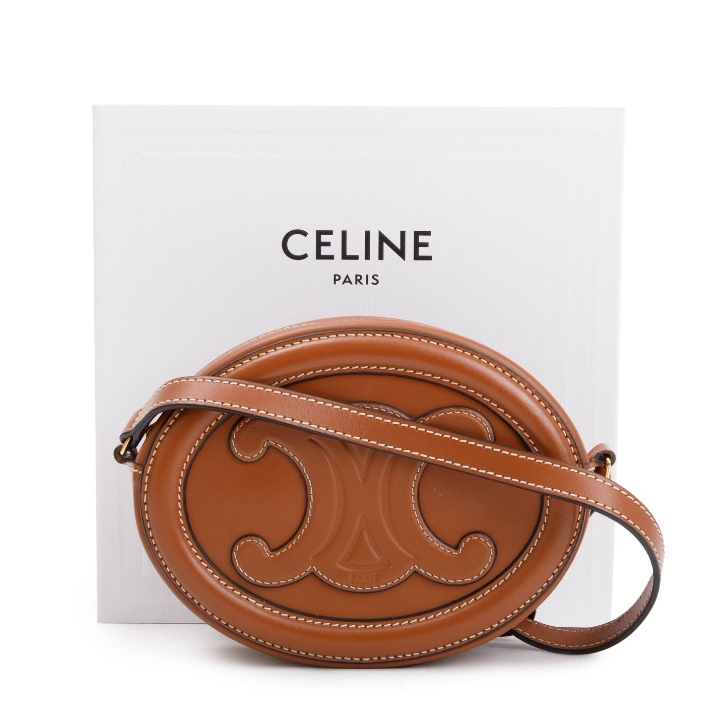 Celine 2022 Tan Smooth Calfskin Leather Mini Cuir Triomphe Oval Crossbody Bag