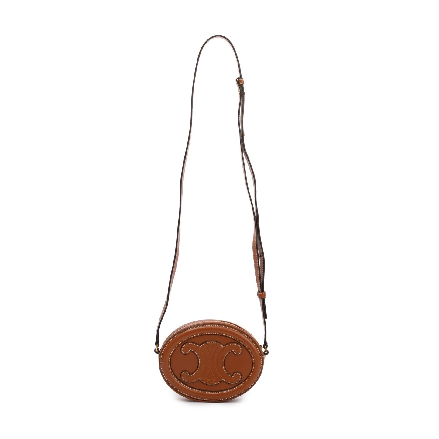 Celine 2022 Tan Smooth Calfskin Leather Mini Cuir Triomphe Oval Crossbody Bag