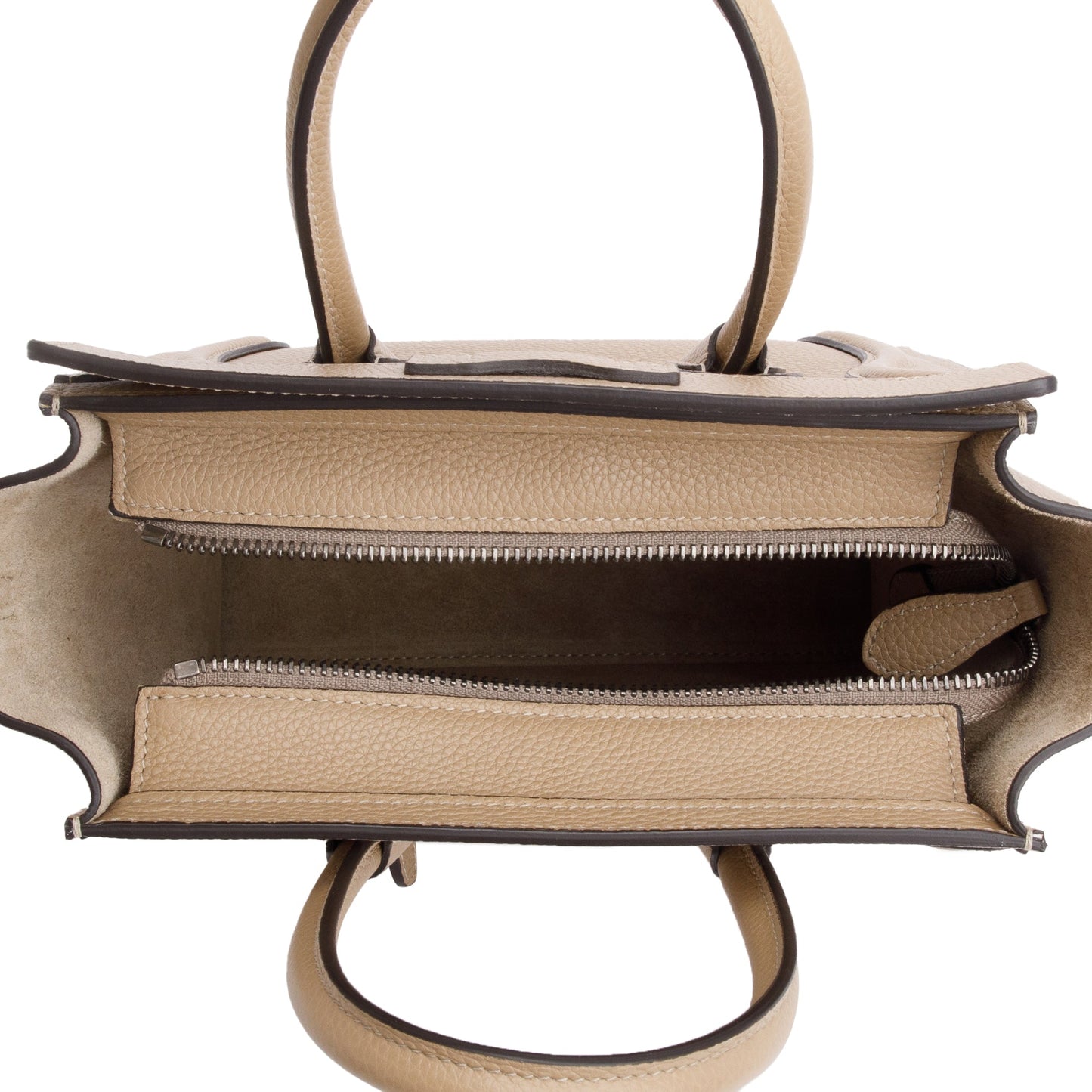 Celine Beige Drummed Calfskin Leather Nano Luggage Tote